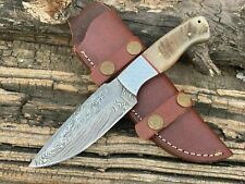 CUSTOM HAND FORGED Damascus Steel Skinner Engraved Hunting Knife Ram Horn Handle