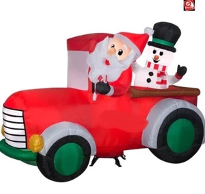 WEIHNACHTEN WEIHNACHTSMANN SCHNEEMANN PICKUP TRUCK LUFTGEBLASEN AUFBLASBAR HOF GEMMY 7,5 FT - Bild 1 von 3