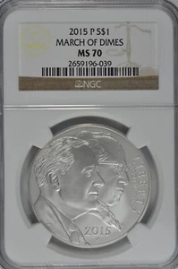2015 P March of Dimes Uncirculated Silver Dollar NGC MS70 Brown Label - Picture 1 of 2