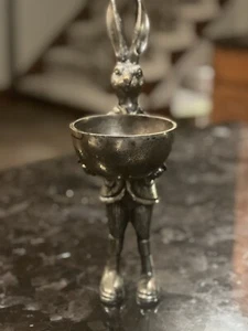 E+E Bronzed Aluminum Standing Hare with Bowl Rabbit Figurine - Picture 1 of 7