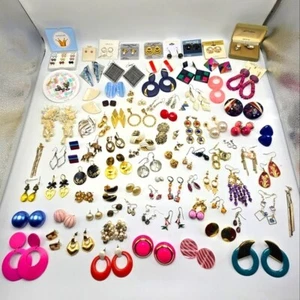 Lot of 111 Rhinestone Enamel Pierced Earrings Faux Pearl Stud Dangle Drop Silver - Picture 1 of 14