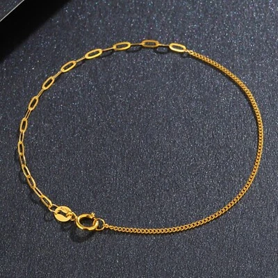 Pure 18K Yellow Gold Chain Women Curb Wide O Link Bracelet Anklet 5.9''-9.4'' - Image 1 of 4