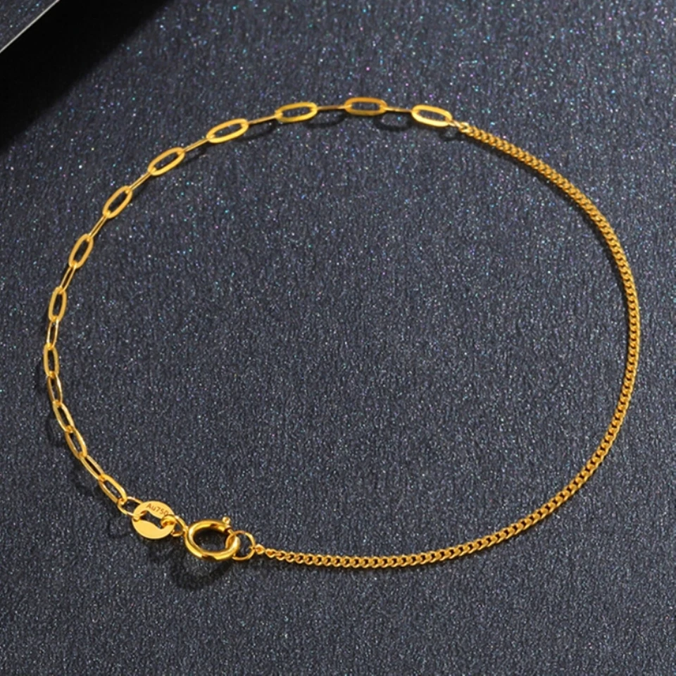 Pure 18K Yellow Gold Chain Women Curb Wide O Link Bracelet Anklet 5.9''-9.4'' - Image 1 of 4