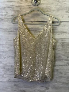 Loft Tank Top Damen S Gold Pailletten Doppel V Shell Ärmellose Bluse - Bild 1 von 14