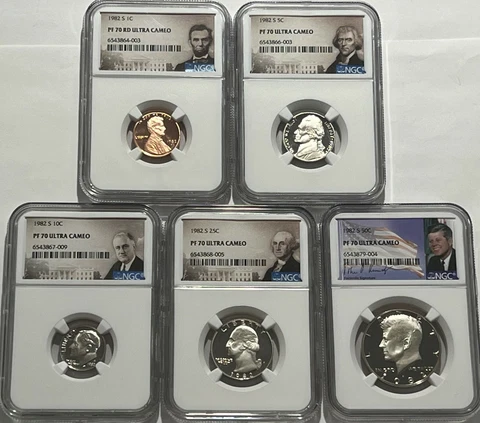 1982 S NGC PF70 ULTRA CAMEO PENNY NICKEL DIME QUARTER KENNEDY 5 COIN PROOF SET Cover