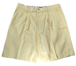 Men's Izod Chino Linen Cotton Blend Yellow Pleated Bermuda Shorts Size 38 (36)" - Picture 1 of 8