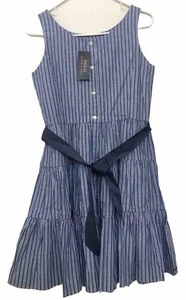 Polo Ralph Lauren Big Girl Dress Size 16 Blue/white Strip Layer Sleeveless Belt - Picture 1 of 9