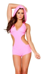 Sexy Women Solid Hot Pink Romper Detachable Hood Club Gogo Exotic Rave Dance - Picture 1 of 1