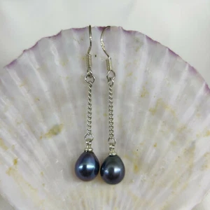 Stunning Tahitian Black Pearl Earring 925s Hook - Picture 1 of 7