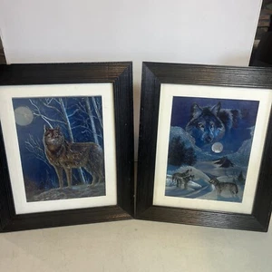 VTG Set Of 2 Wolf Metal Etchings Framed Wall Art Wildlife Animal Nature 6 X 8 - Picture 1 of 11