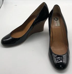Lanvin Black Patent Leather Closed Toe Braided Wedge sz 39 - Picture 1 of 5
