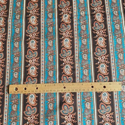 BTY Paisley Stripe Fabric Brown Blue Quilting Cotton - Image 1 of 4