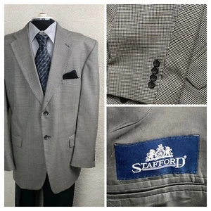 Stafford 46R Blau Schwarz Zweifarbig Hahnentritt Karo 100% Wolle Blazer Sport Mantel - Bild 1 von 19