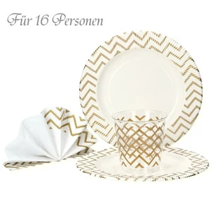 52-tlg. Set Einweggeschirr Zickzack-Motiv Gold 16 Personen | Restposten A-612 - Bild 1 von 4