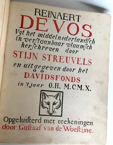 REINAERT DE VOS. STIJN STREUVELS - GUSTAF DER WÜSTE. DAVIDSFONDS 1910 - Bild 1 von 17