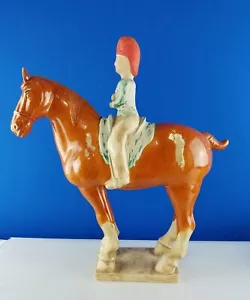 Vintage 18" Chinese SANCAI Pottery Sculpture Ancient Asian Horse Rider Roof Tile - Picture 1 of 9