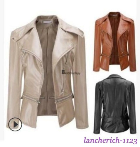 OFF WHITE Giacca donna ecopelle motore cappotto corto zip risvolto casual moda casual