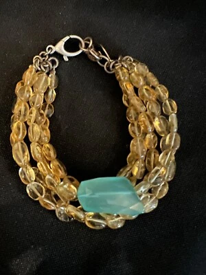 Pulsera Sobella ámbar claro 6 pulgadas cuentas con piedra turquesa y broche de plata Foto 1 de 2