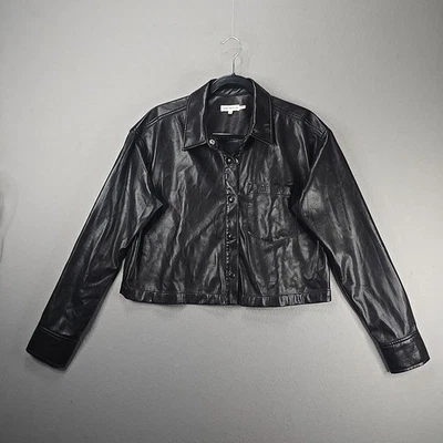 Camisa chaqueta utilitaria Good American negra de cuero sintético para mujer talla 2 (M) Foto 1 de 4