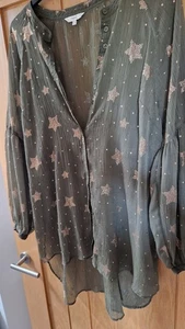 Next Longline Starry Over Shirt With Bronze Metallic Stars Size 22 - Picture 1 of 3