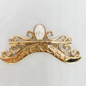 Givenchy Vintage Logo Pin Brosche GROSS 4" Banner Perle Gold Runway signiert 80er - Bild 1 von 10