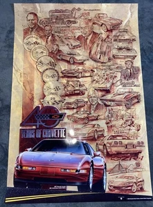 Vintage 90s 1992 Chevy Motor Division 40 Years Of Corvette Poster GM 24” X 36” - Picture 1 of 3