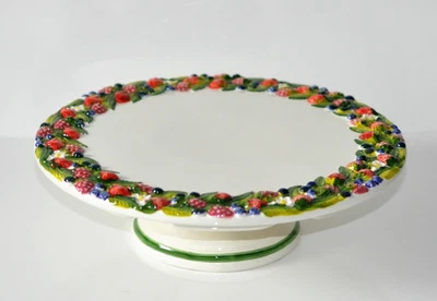BASSANO KERAMIK Tortenplatte auf Fuß 30 cm FRUTTINI Beeren MEDITERRANES GESCHIRR - Bild 1 von 4