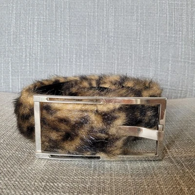 Leopard Faux Fur Belt with Silver Buckle - Image 1 of 4