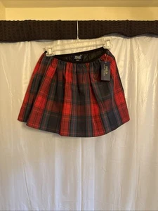 RALPH LAUREN girls size 8-10 red black poly/ taffeta lined plaid skirt short NEW - Picture 1 of 5