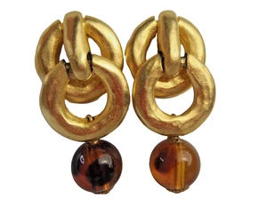 PENDIENTES CON CLIP ELEGANTES DE COLECCIÓN VALENTINO VO COUTURE IMITACIÓN ÁMBAR Y METAL DORADO - Imagen 1 de 14