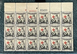Scott #702, 2c Red Cross Plate Block/18, Plate #'s 20453(B) & 20503(R), MNH - Bild 1 von 1