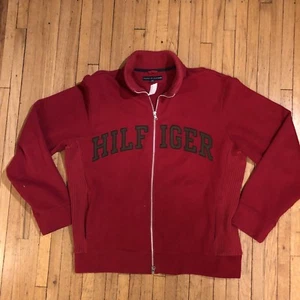 Herren Tommy Hilfiger Full Zip Up Pullover Rot Gr. L Stitched Spellout - Bild 1 von 5