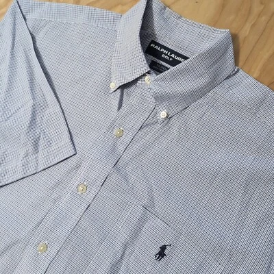 Ralph Lauren Golf Blue Check Shirt Men L Tilden Short Sleeve Button Down - Image 1 of 4