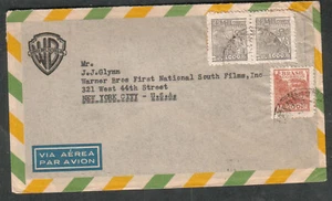Brazil Nov 1945 post WWII cover Warner Bros Rio to J J Glynn New York - Picture 1 of 2