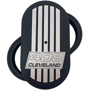 408 Cleveland 15" Oval Air Cleaner Kit, Billet Top, Diecast Aluminum - Black - Picture 1 of 4