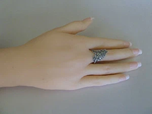 Sterling Silver ring (plated) Sizes 6, 7.5, 9 CZ stones (Silver, Red) LEAF - Picture 1 of 8