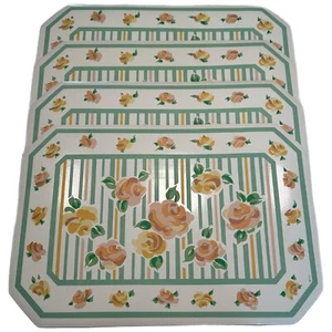 Vintage Town & Country Linen Pink Teal Floral Vinyl Placemats Set Of 4 Country - Picture 1 of 11