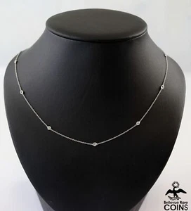 14k White Gold ~0.5 CTW Diamond Station 17" Princess Necklace - Picture 1 of 6