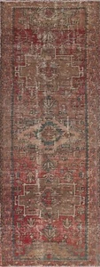 Semi-antique Tribal Geometric Heriz Runner Rug 3x10 ft Handmade Wool Carpet - Picture 1 of 12