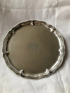 Adeliges Allianz-Wappen-Tablett, Ø 25cm, 800er Silber, Koch & Bergfeld, 428g - Bild 1 von 4