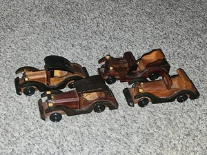 4 Wooden Classic Car Desk Display Models Wood Vintage Automobile - Picture 1 of 11