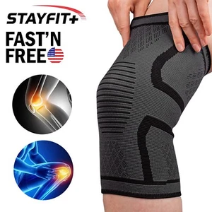 Woven Knee Compression Sleeve Brace Fitness Weight Lifting Support Pain Relief - Picture 1 of 11