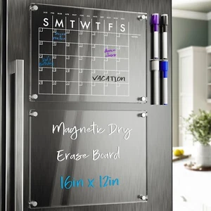 Acrylic Magnetic Calendar and Blank Board Set for Fridge 16inx12in - Picture 1 of 5