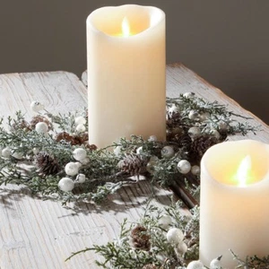 RAZ Imports~14" Christmas Frosted Iced Pinecone & Berry Candle Ring~Mini Wreath - Picture 1 of 2