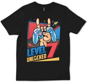 Level 7 7th Birthday Gamer Boy Video Game 7 Year Old Retro Funny Gift T-Shirt - Picture 1 of 4