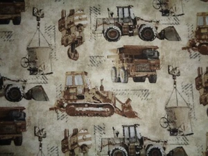 Handmade Flannel Crib Sheet , Ecru w/ Rustic Bulldozers/shades of browns - Picture 1 of 2