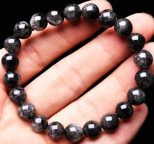 8,8 mm Natürliches Schwarzes Haar Rutil Kristall Edelstein Rund Perlen Armband - Bild 1 von 6