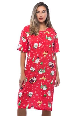 Vestido para dormir 100 % algodón para mujer Camisón de vacaciones 3XL Plus rojo - Amigos de vacaciones Foto 1 de 3