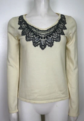 WOMEN'S CREAM BEIGE BEADED EMBROIDERED SWEATER - MADISON STUDIO - SIZE S - NWT - Image 1 of 4