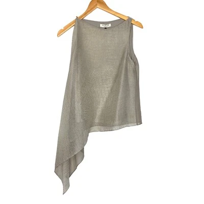 Top Halston Heritage para mujer estampado asimétrico sin mangas talla pequeña gris topo Foto 1 de 4